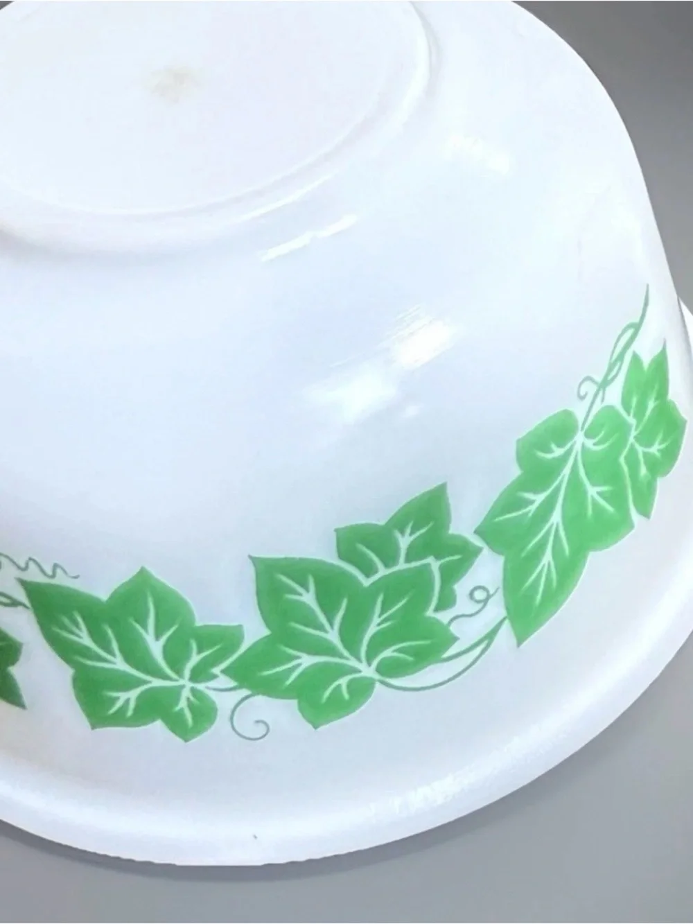 Vintage Hazel Atlas Milk Glass Green Ivy Mixing Bowls 6